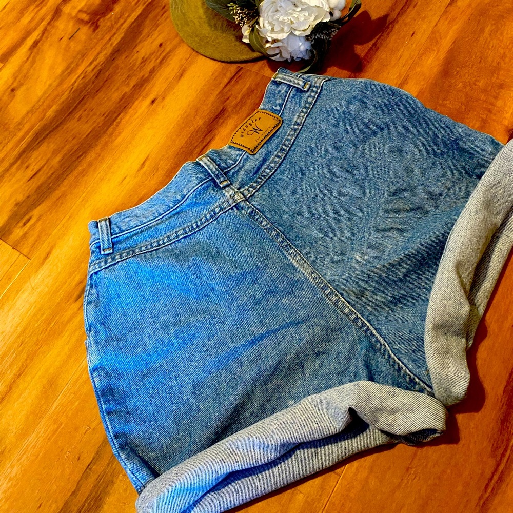 Wrangler High Waist Denim Shorts - Blue and Gray